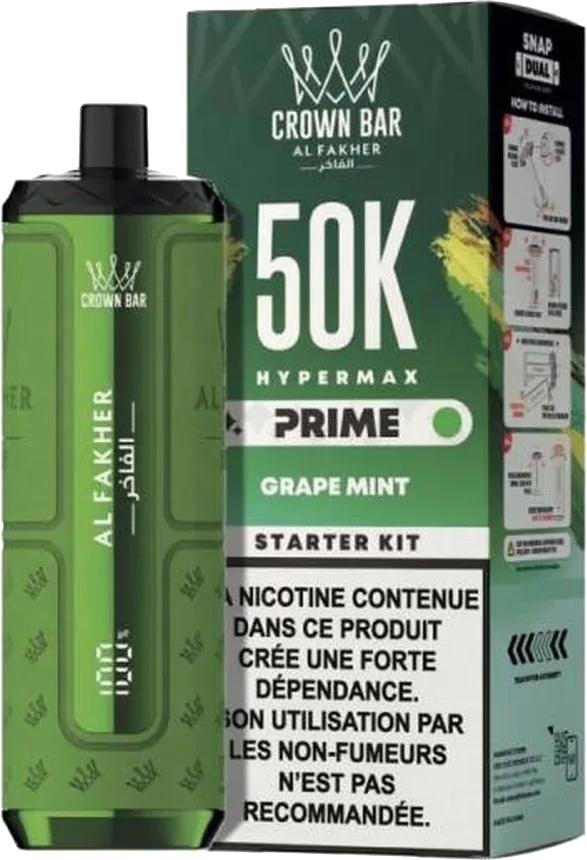 Al Fakher Crown Bar Hypermax Prime 50K, Grape Mint Grape Mint