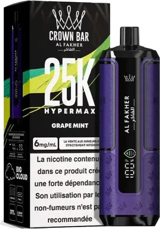 Al Fakher Crown Bar 25K Hyper Max, Grape Mint, vue principale