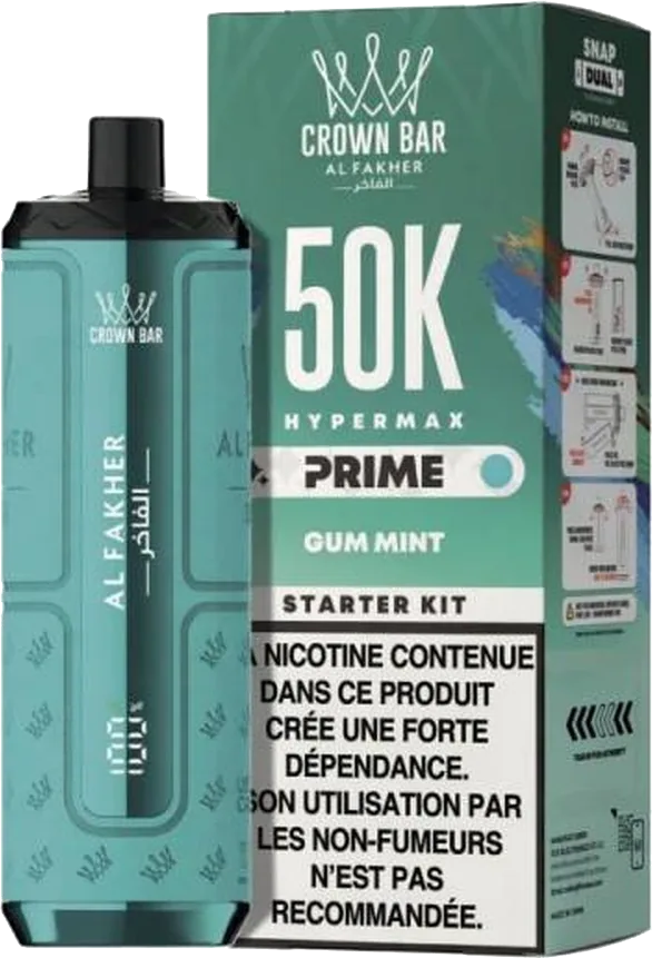 Al Fakher Crown Bar Hypermax Prime 50K, Gum Mint Gum Mint