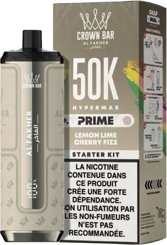 Al Fakher Crown Bar Hypermax Prime 50K, Lemon Lime Cherry Fizz Lemon Lime Cherry Fizz