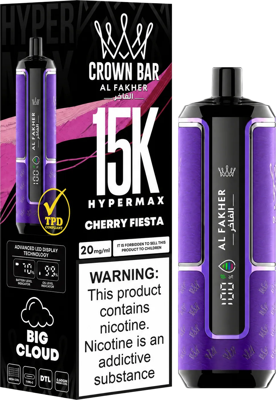 Al Fakher Crown Bar 15K Hyper Max, Cherry Fiesta, vue principale