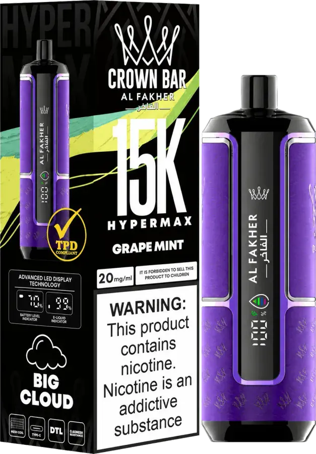 Al Fakher Crown Bar 15K Hyper Max, Grape Mint, vue principale