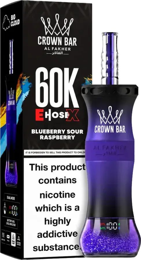 Al Fakher Crown Bar 60K E-Hose X, Blueberry Sour Raspberry Blueberry Sour Raspberry