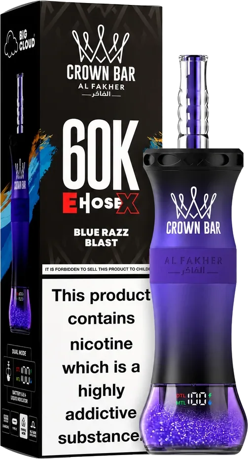 Al Fakher Crown Bar 60K E-Hose X, Blue Razz Blast, vue principale