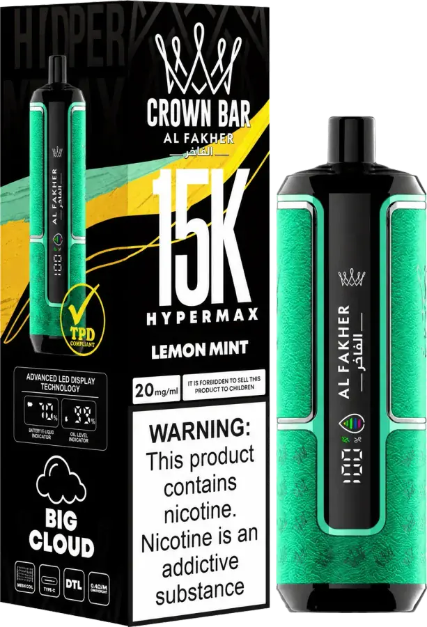 Al Fakher Crown Bar 15K Hyper Max, Lemon Mint, vue principale