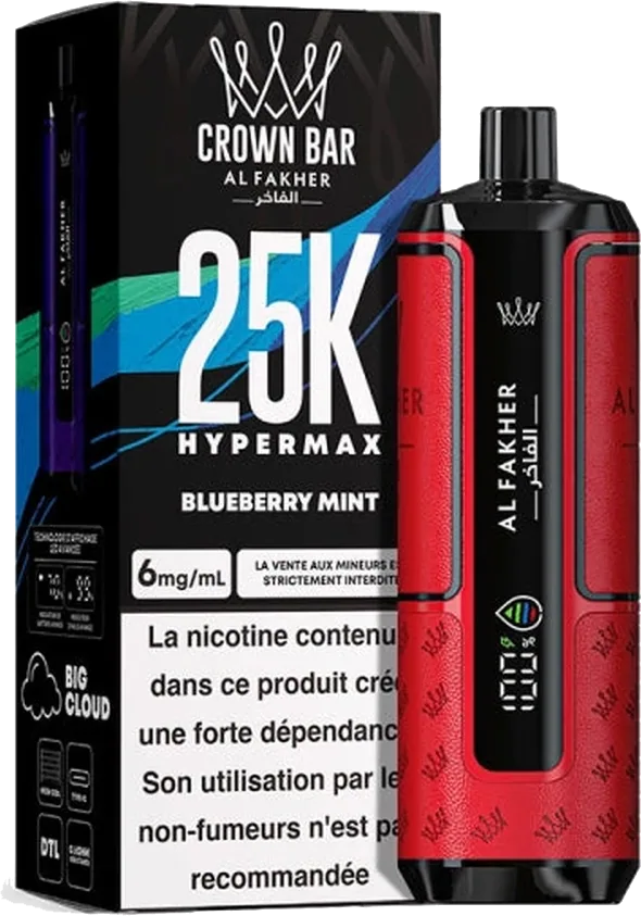Al Fakher Crown Bar 25K Hyper Max, Blueberry Mint, vue principale