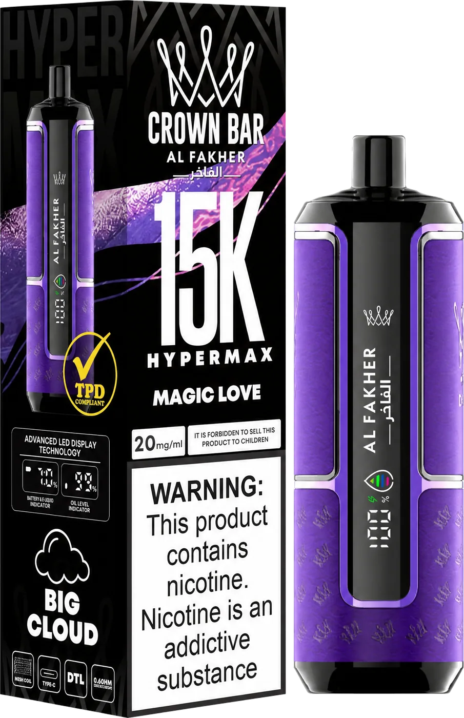 Al Fakher Crown Bar 15K Hyper Max, Magic Love, vue principale
