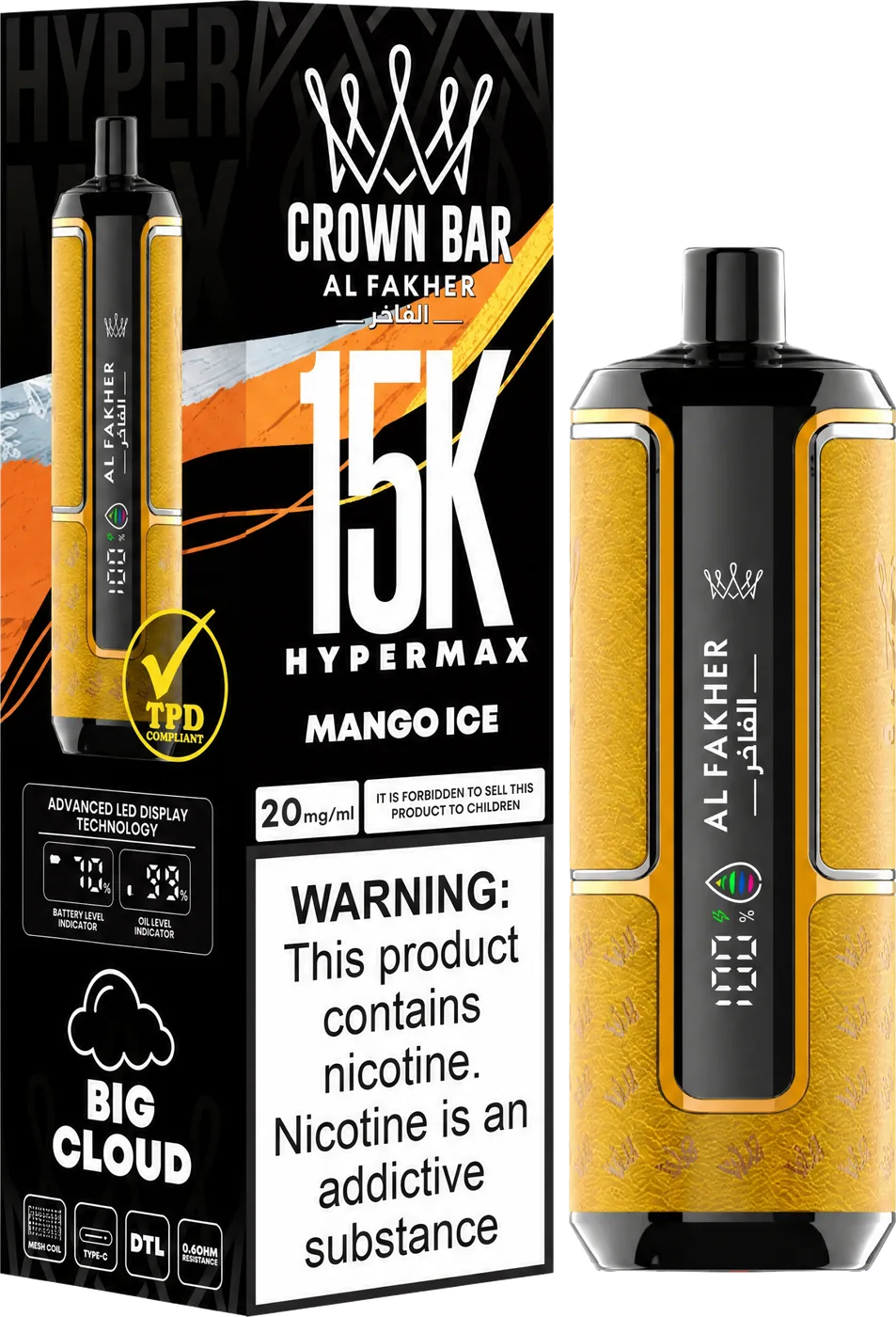 Al Fakher Crown Bar 15K Hyper Max, Mango Ice, vue principale