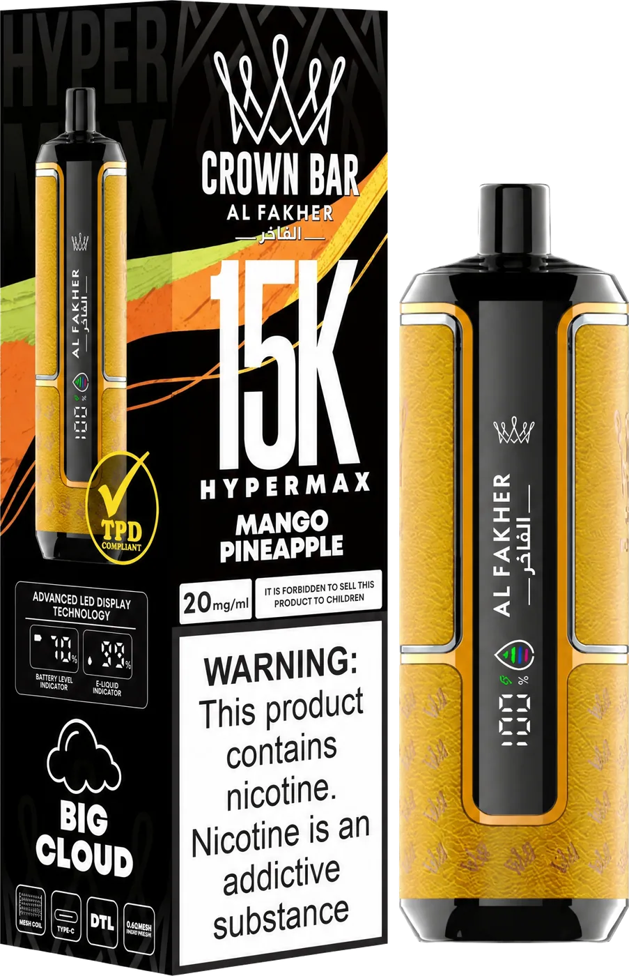 Al Fakher Crown Bar 15K Hyper Max, Mango Pineapple, vue principale