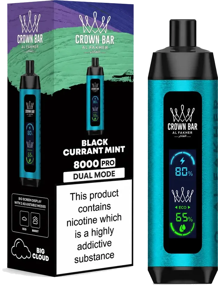Al Fakher Crown Bar 8K Pro, Black Currant Mint, vue principale