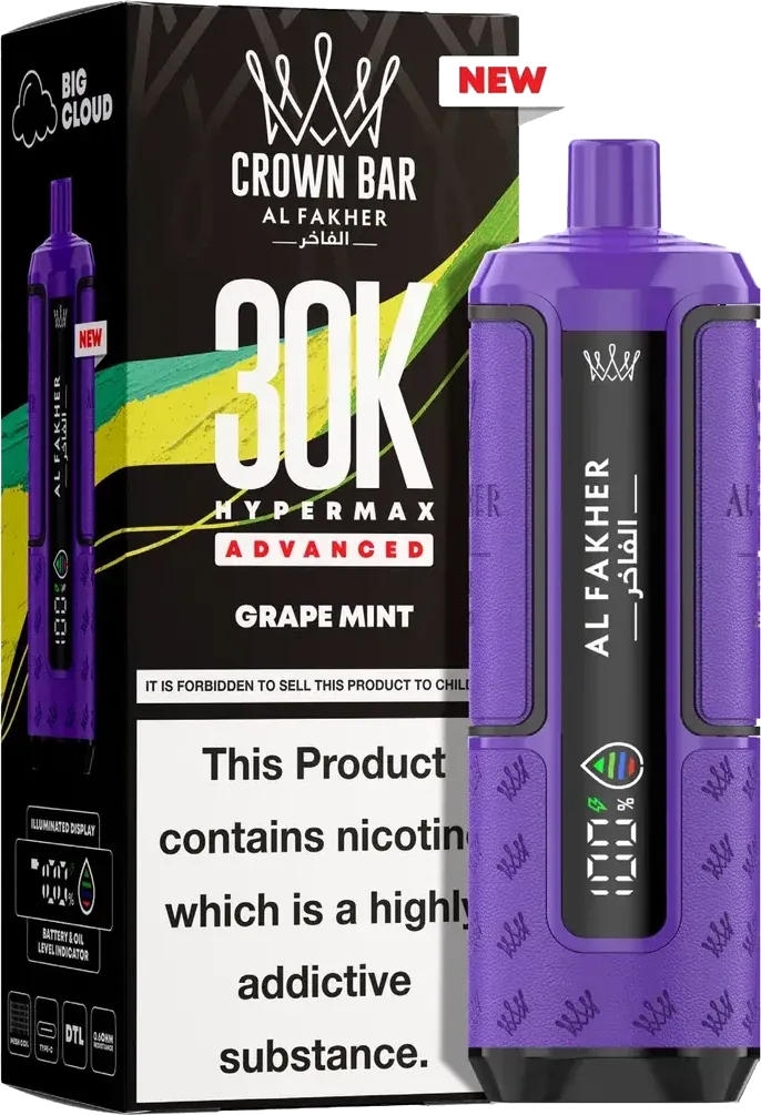 Al Fakher Crown Bar 30K Hyper Max Advanced, Grape Mint, vue principale