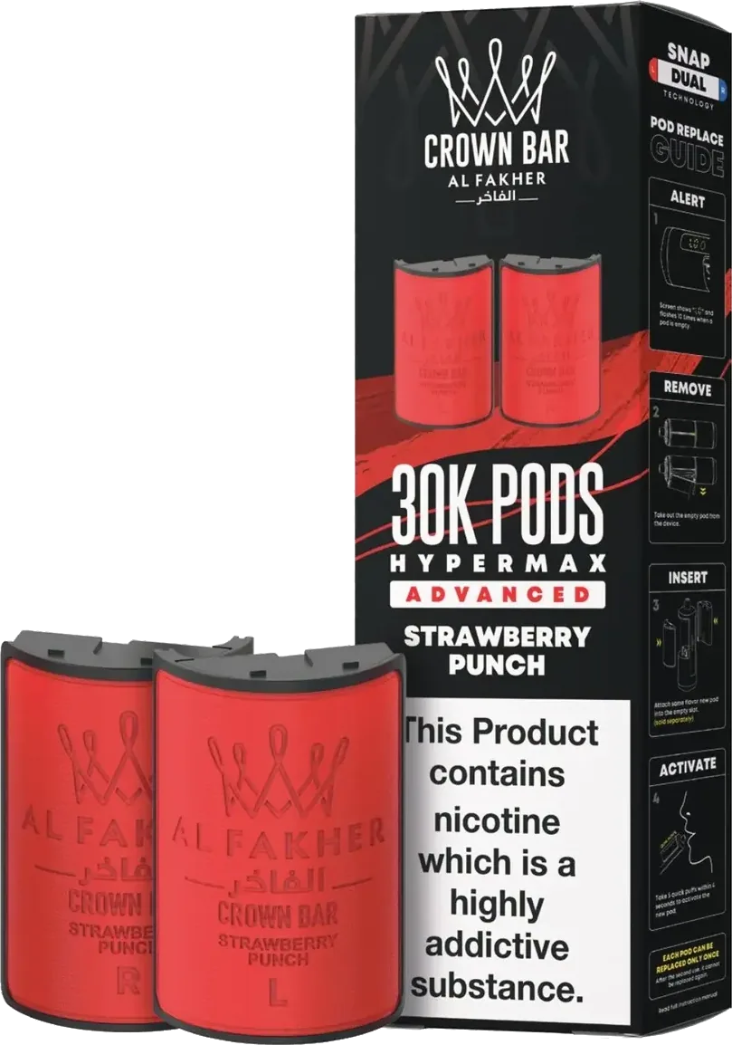 Cartouche Al Fakher Crown Bar 30K Hyper Max Advanced, Strawberry Punch, vue principale